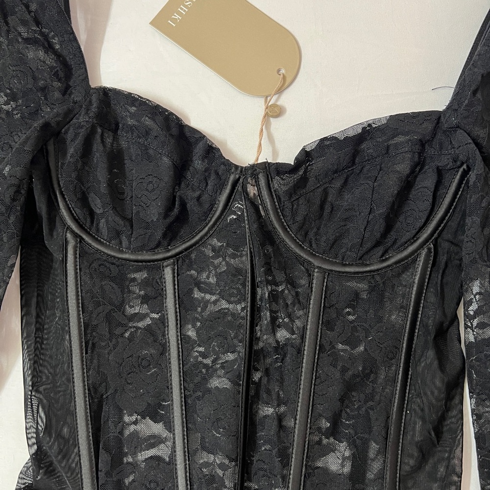 Meshki Cheryl Lace Corset Long Sleeve Cupped Bodysuit - Picture 3 of 4